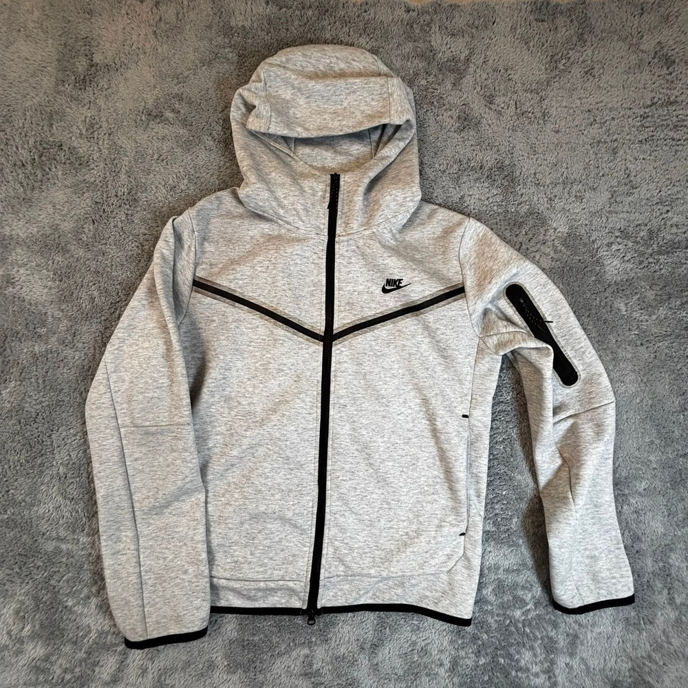 Nike Tech Fleece Full Zip Hoodie Heather Grey Black Windrunner Mens Medium
